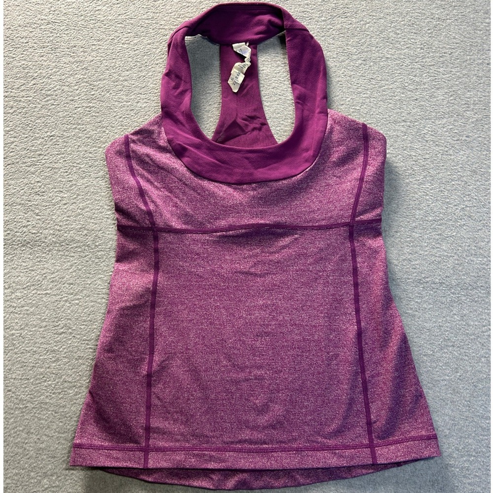 Lululemon Halter Tank Top Womens Size 6 Purple Cowl Neck Yoga Workout Athletic